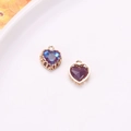 Golden heart charms with purple and blue crystals in hollow metal lace settings - Dark Purple (D1-23)