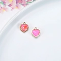 Pink heart-shaped pendants with golden lace metal frames for DIY jewelry crafting - Bright Pink (D1-13)