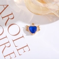 Deep blue heart-shaped crystal pendant with gold angel wings and top loop link - Sapphire Blue