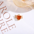 Orange heart crystal pendant with golden wings for DIY jewelry and necklaces - Brown