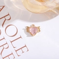 Pink heart-shaped crystal pendant with golden wings for DIY jewelry making - Pink