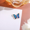 Pendentif papillon en cristal bleu-violet avec cadre doré 14K et anneaux de connexion - 16x22 Extérieur 7x15 Verre Double Boucle / Bleu