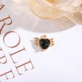 Gold-plated wing heart charm with faceted black crystal for DIY jewelry making - Black