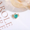 Golden heart wing pendant with blue crystal charm for DIY jewelry making - Lake Blue