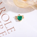 Gold-plated angel wing pendant featuring a green heart-shaped crystal for DIY jewelry - Peacock Green