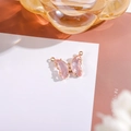 14K gold plated pink crystal butterfly charm pendant with double loops for DIY jewelry - 16x22 Outer 7x15 Glass Dual Loop / Pink