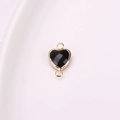 DIY black faceted heart pendant charm with gold metal frame and double hanging loops - Black