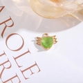 Gold-plated wing heart pendant with a faceted green crystal stone for jewelry making - Light Green