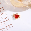 Gold-plated copper wing pendant with faceted red crystal heart for DIY jewelry making - Dark Red
