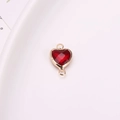 Red crystal heart pendant with gold copper trim and double loops for DIY jewelry - Dark Red