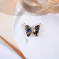Blauwe marmeren vlinder hanger met gouden rand en kristallen voor DIY-sieraden maken - Stersteen Dubbele Lus Vlinder / Zwart