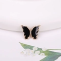 14K gold butterfly pendant with black marquise stones and two hanging rings - 16x22 Outer 7x15 Glass Dual Loop / Black
