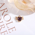 Purple crystal heart pendant with gold wings for DIY jewelry making and necklaces - Violet