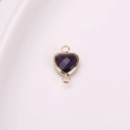 Deep purple faceted heart pendant charm with gold plated trim and double loops - Violet
