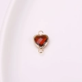 DIY gold heart charm with deep red crystal and dual loops for jewelry making - Reddish Brown