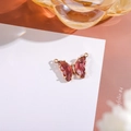 14K gold butterfly pendant with pink crystals and double loops for jewelry making - 16x22 Outer 7x15 Glass Dual Loop / Burgundy