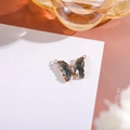 14K gold butterfly pendant with dark grey faceted wings and sparkling zircon accents - 16x22 Outer 7x15 Glass Dual Loop / Dark Grey