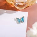 Sky blue crystal butterfly pendant with 14K gold plated frame and zircon inlay - 16x22 Outer 7x15 Glass Dual Loop / Lake Blue