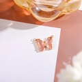 14K gold plated butterfly connector pendant with pink faceted crystal and side rings - 16x22 Outer 7x15 Glass Dual Loop / Rose Red