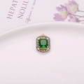 Colgante retro dorado con esmeralda verde y circonitas azules para creación de joyas DIY - Verde pavo real
