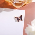 14K gold butterfly pendant with deep purple crystal and sparkling rhinestones - 16x22 Outer 7x15 Glass Dual Loop / Violet