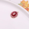 Oval ruby crystal pendant with double halo purple stones and 18K gold plated frame - Red