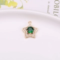 Gold-plated star pendant with central green stone and zircon micro-pave detailing - Peacock Green