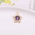 Gold star pendant with central purple zircon and micro-pave crystals for jewelry making - Violet