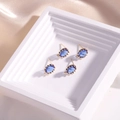 Set of four 14K gold plated blue oval crystal stud earrings with DIY hanging loops - Medium Blue & White