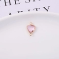 Pink triangle faceted crystal connector with gold plated double loops for jewelry making - Pink