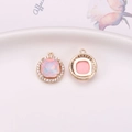 Pink square crystal pendant in golden setting with sparkling rhinestone border - Pink (D6-719)