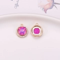 Golden round pendant with pink purple crystal stone and white zircon accents - Pink Purple (D6-725)
