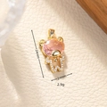 Ciondolo a forma di orsetto con cristallo rosa e zirconi placcato oro per gioielli fai da te - Rosa
