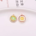 Rose gold round pendant with square opal center stone and sparkling diamond halo - Yellow Green (D6-723)