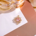 Colgante de copo de nieve dorado con circón rosa y anillos dobles para joyería DIY - Rosa