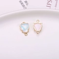 Colorful cat-shaped jewelry connector with pink stone and golden metal frame - Leopard Head Double Hanging Pendant / Light Pink Leopard Head Pendant (A12-478)