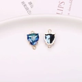 Blue and grey cat-shaped crystal pendant connector with double gold rings - Leopard Head Double Hanging Pendant / Deep Blue Leopard Head Pendant (A12-479)