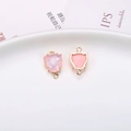 Pink gemstone cat-shaped pendant with gold frame and double loops for jewelry making - Leopard Head Double Hanging Pendant / Pink Opal Leopard Head Pendant (A12-480)