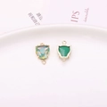 Colorful leopard print double-hole jewelry pendant with faceted crystal and green enamel - Leopard Head Double Hanging Pendant / Green Iridescent Leopard Head Pendant (A13-481)