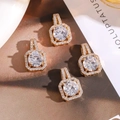 Exquisite square gold-plated pendants featuring central round cubic zirconia and pavé halo - Pendant Only (No Chain) / Gold