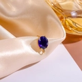 Pendente per orecchino in rame dorato con gemma ovale viola e anello in metallo fai-da-te - Blu zaffiro