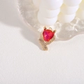 Golden cheetah head pendant with large red faceted gemstone and sparkling pavé accents - Red Style (A3-60)