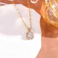 Square gold pendant necklace with large round white zircon and pave diamond border - Pendant Necklace (With Chain) / Gold
