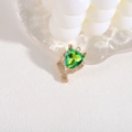 Fox head pendant with green triangular stone and pave-set zircons in gold plating - Emerald Green Style (A3-62)