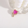 Golden cheetah pendant with large triangular magenta gemstone and pavé crystal details - Peach Red Style (A3-63)