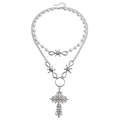 Double-layer gothic punk necklace with pearls, thorn charm and ornate cross pendant - Double-Layer Cross Barbed Wire Style (ZW3018)
