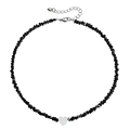 Handmade beaded necklace with black glass beads and a white heart pendant for women - Black