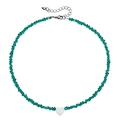 Handmade green crystal beaded necklace with white heart pendant and adjustable silver clasp - Green