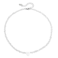 Handmade beaded crystal necklace with silver heart pendant and adjustable lobster clasp - White