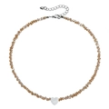 Handmade beaded necklace with amber glass crystals and white heart pendant - Brown